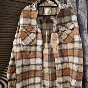 VSTR Men's Plaid Shirt Jacket - Brown and White